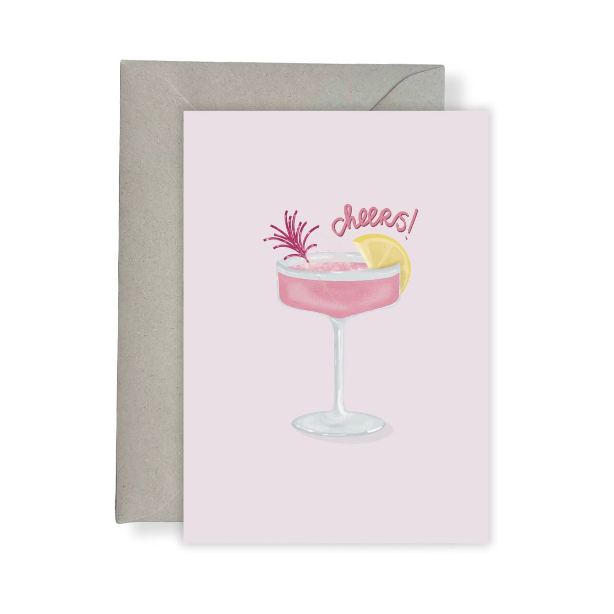 Wenskaart - Fijne verjaardag 'Cheers!' roze cocktail