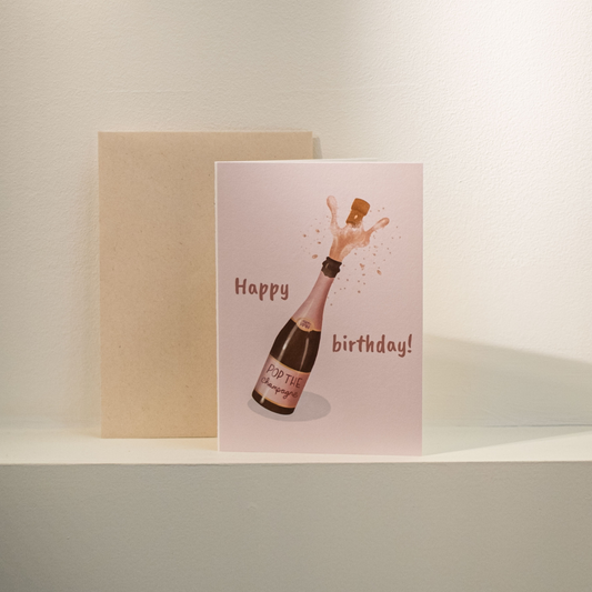 Wenskaart - Fijne verjaardag 'Pop the champagne'