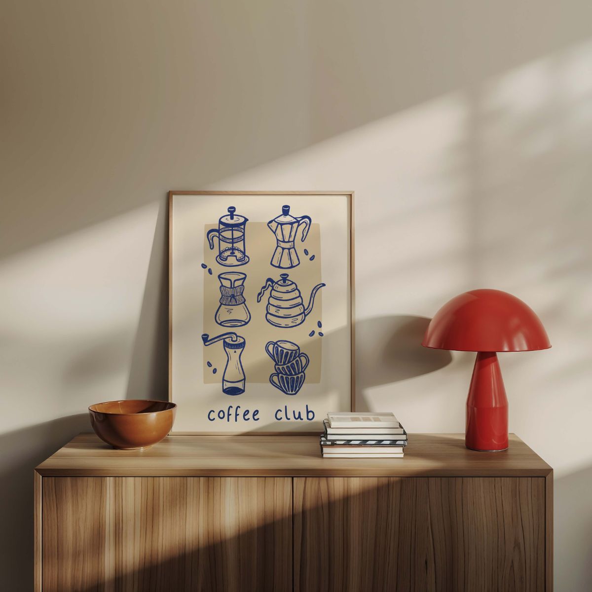 Poster - Koffie poster 'coffee club' - Blauw/beige