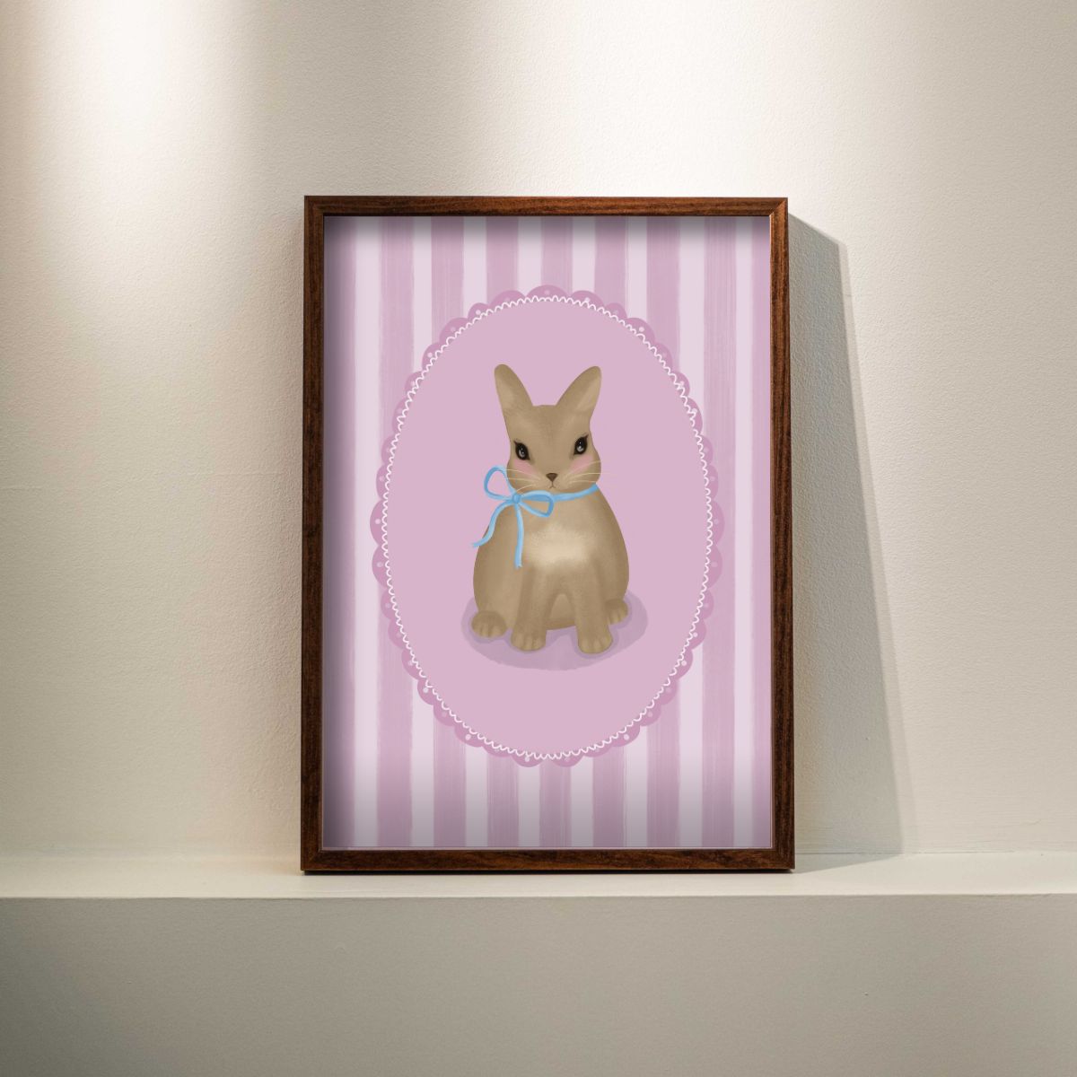 Poster - Vintage-stijl konijntje roze