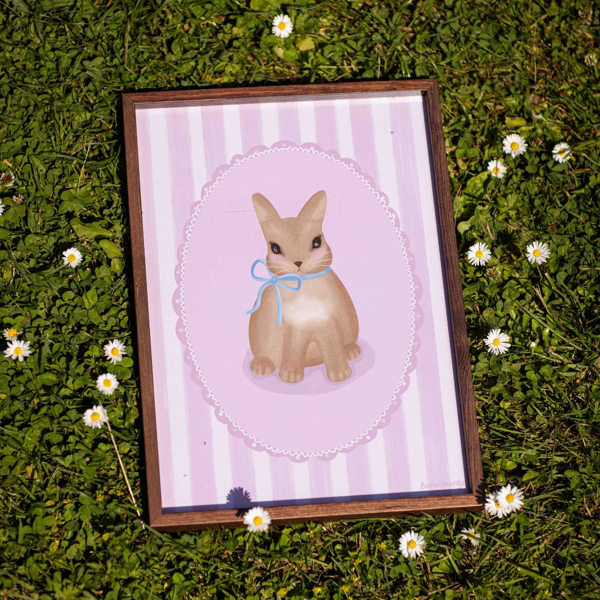 Poster - Vintage-stijl konijntje roze