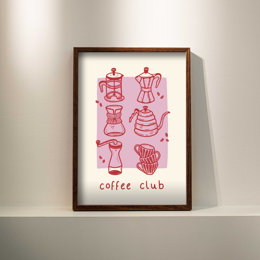 Poster - Koffie poster 'coffee club' - Rood/roze