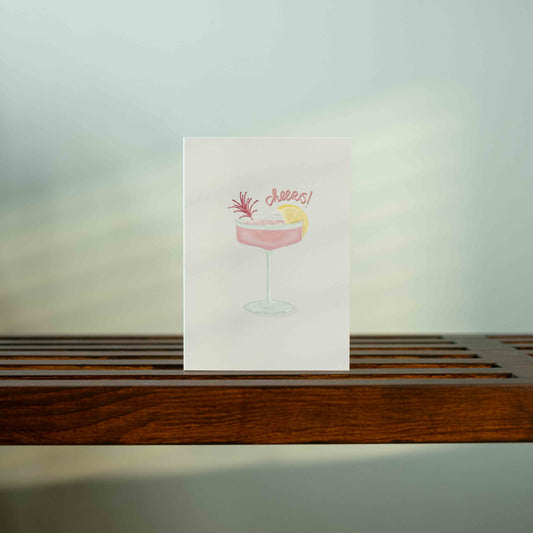 Wenskaart - Fijne verjaardag 'Cheers!' roze cocktail