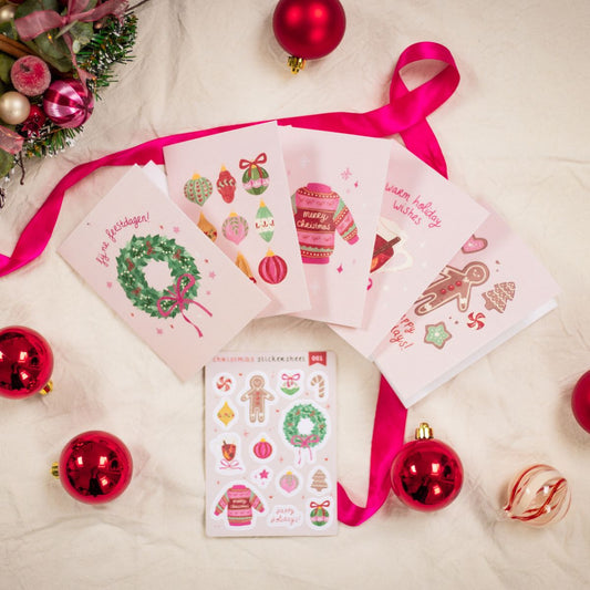 Kerstkaarten set - 5 stuks (incl. gratis stickervel!)