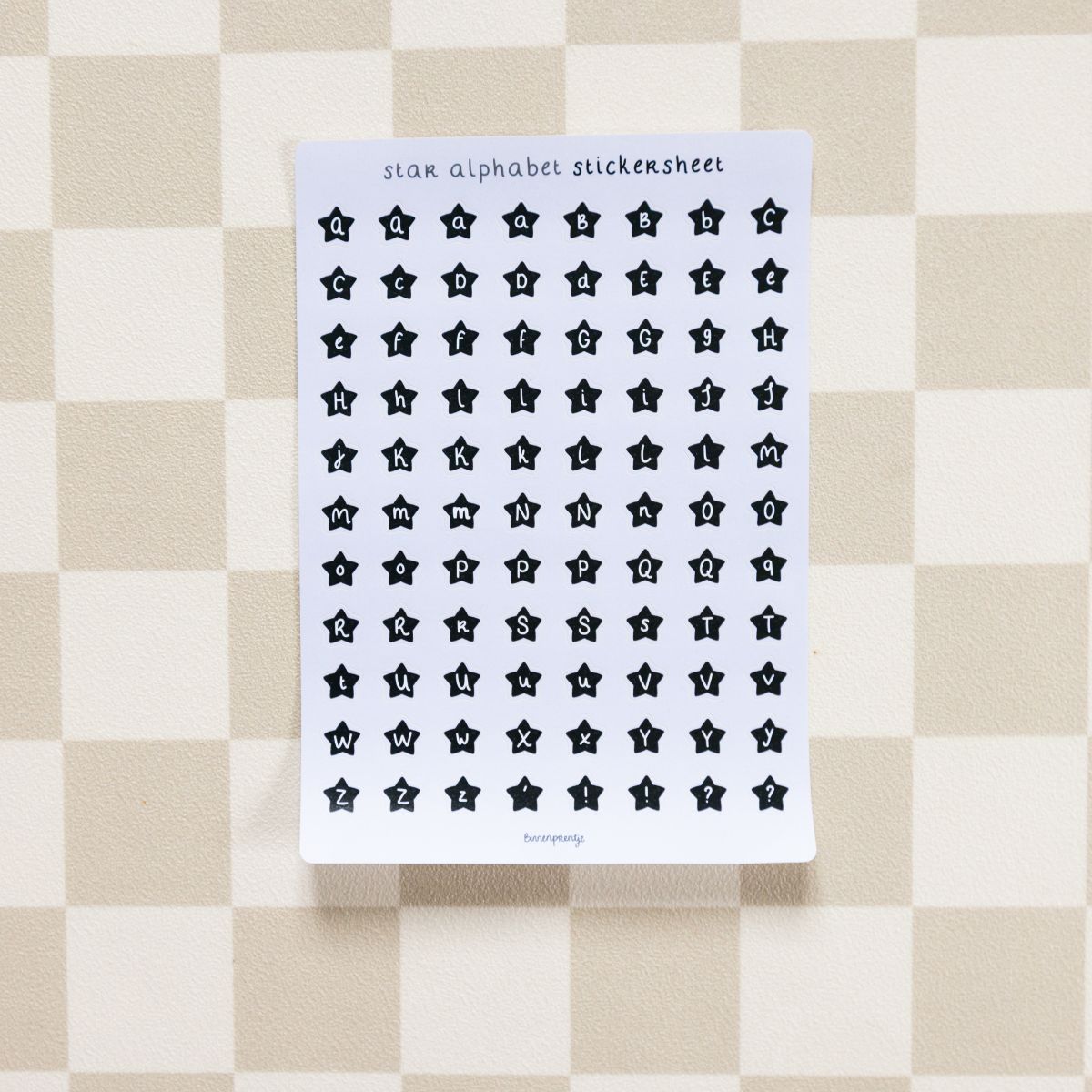 Stickervel - Star Alphabet zwart