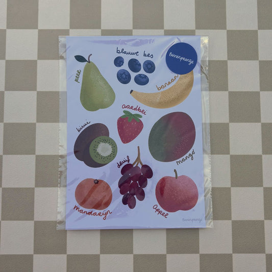 Poster - Educatieve kinderposter: Fruit - Oude versie 21x30 cm