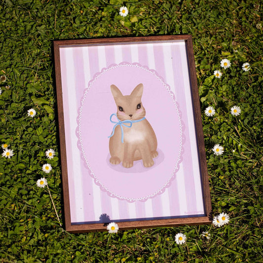 Poster - Vintage-stijl konijntje roze