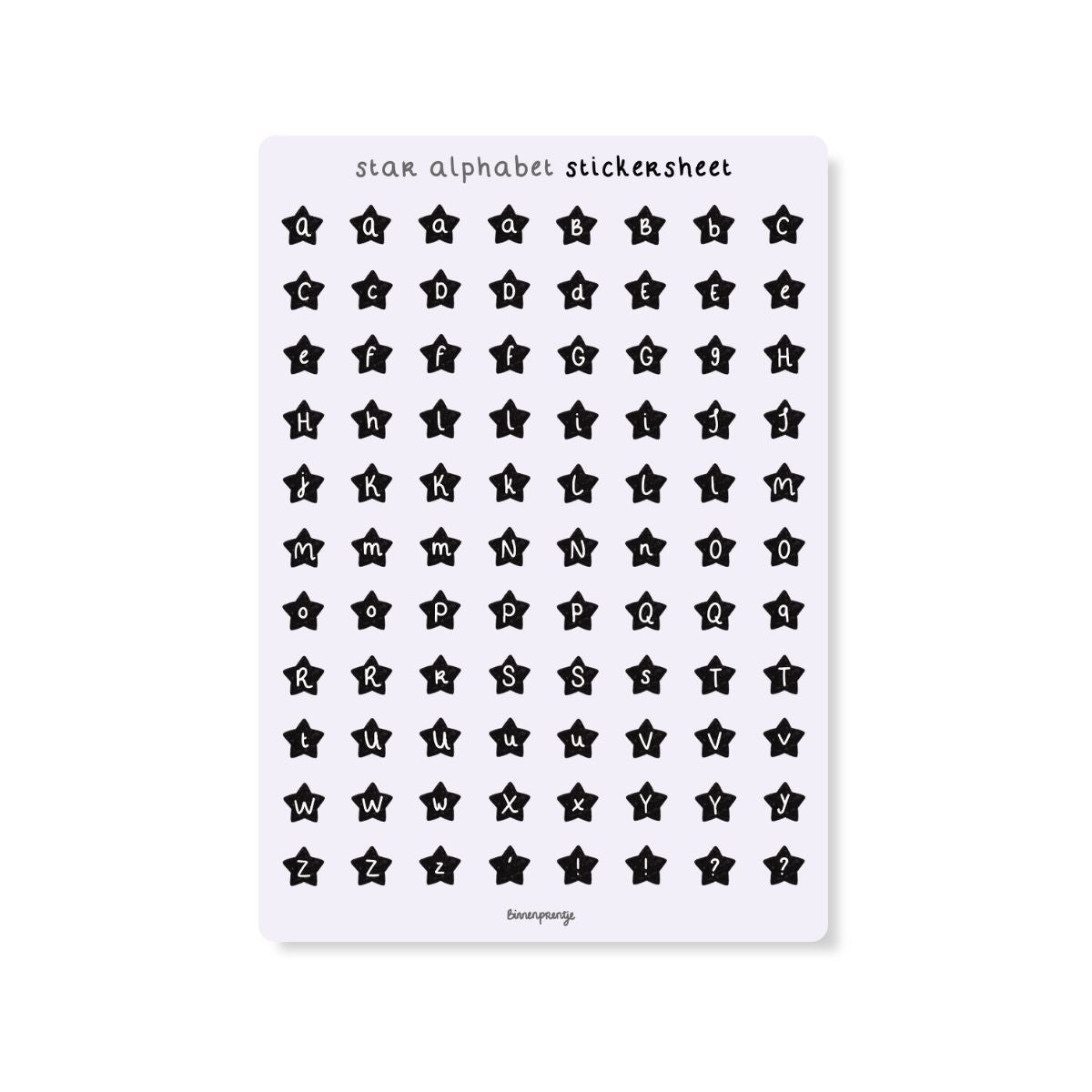 Stickervel - Star Alphabet zwart