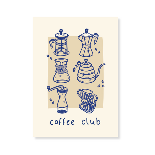 Poster - Koffie poster 'coffee club' - Blauw/beige