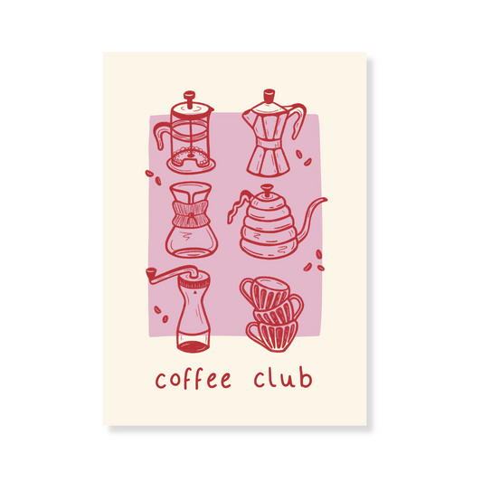Poster - Koffie poster 'coffee club' - Rood/roze
