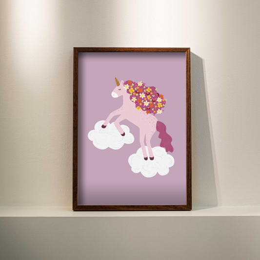 Poster - Eenhorn (unicorn) op wolkjes