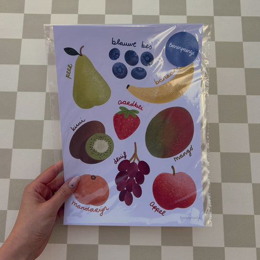 Poster - Educatieve kinderposter: Fruit - Oude versie 21x30 cm