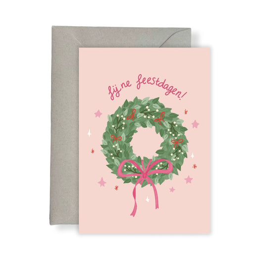 Kerstkaart - Kerstkrans 'Fijne feestdagen'