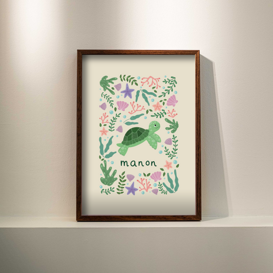 Persoonlijke Poster met naam - Schildpad in de zee