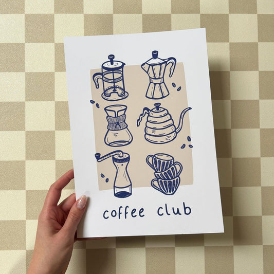 Poster - Coffee club blauw (met print-imperfectie)