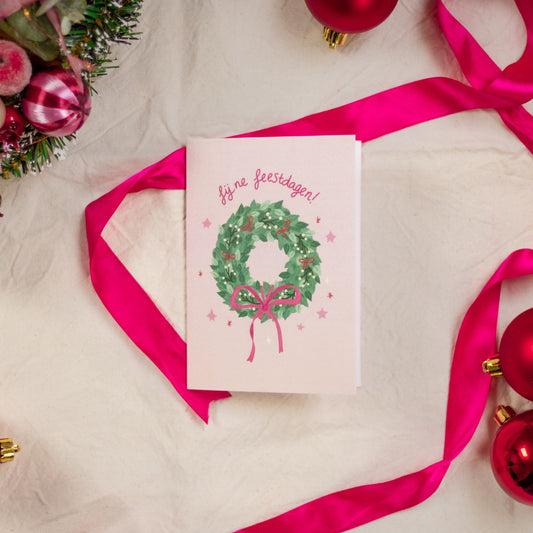 Kerstkaart - Kerstkrans 'Fijne feestdagen'