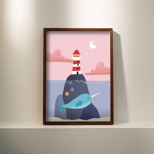 Poster - Vuurtoren met narwal
