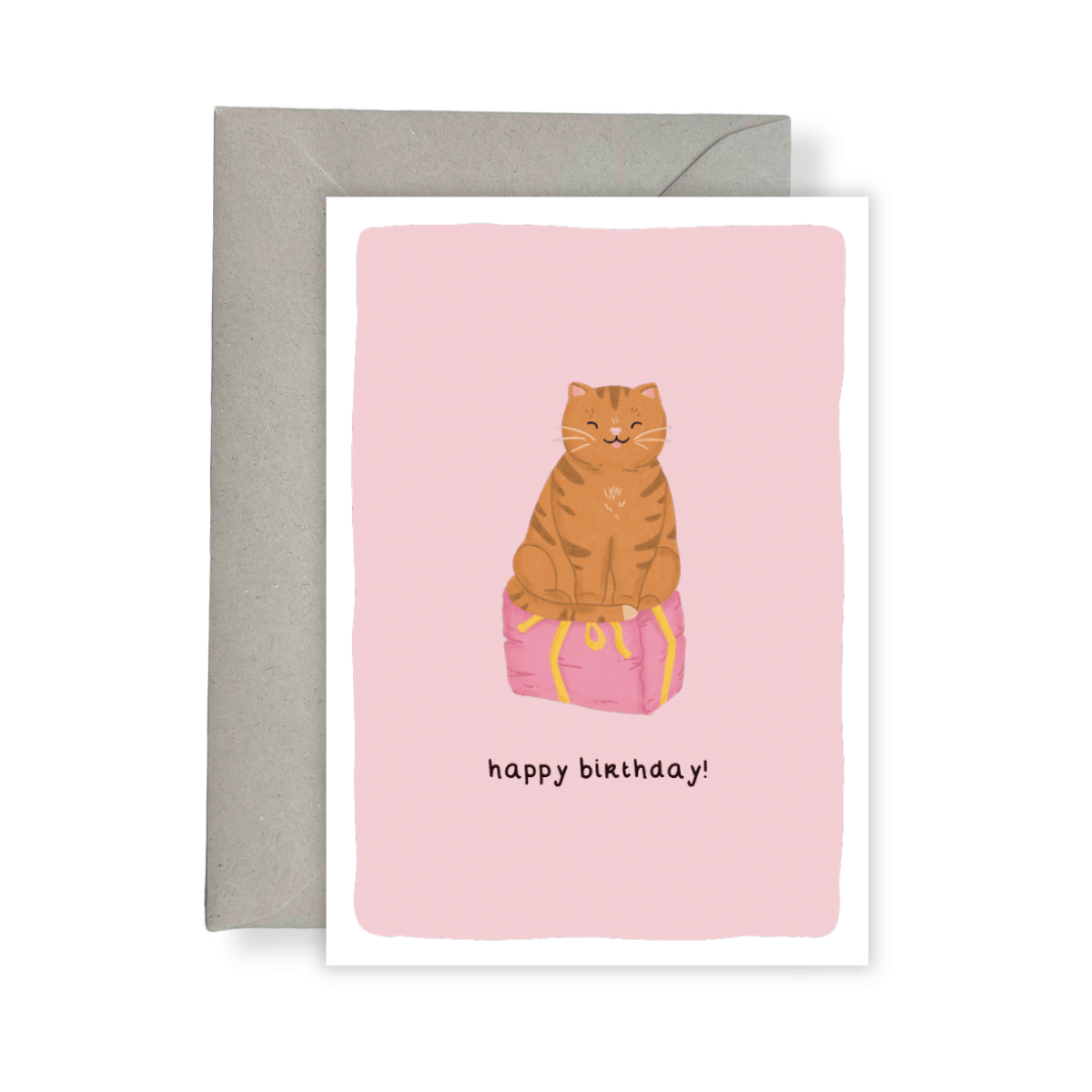 Wenskaart - Kat op cadeau 'happy birthday'