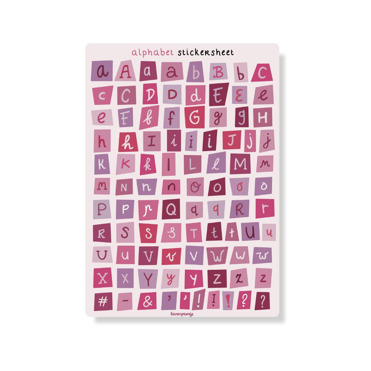 Stickervel - Alphabet Stickersheet Roze